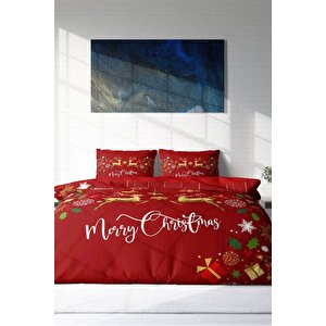 King Size Yılbaşı Süsü Merry Christmas Çift Kişilik 3d Nevresim Takımı Pamuk Saten