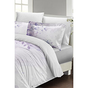 King Size Soft Lila 3d Pamuk Saten Çift Kişilik Nevresim Takımı
