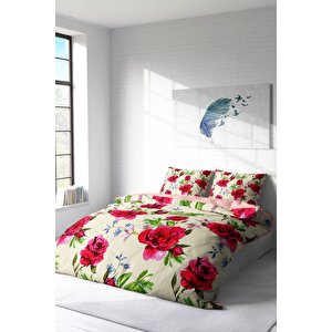 King Size Aquarelle Rose Naturel Çift Kişilik Nevresim Takımı