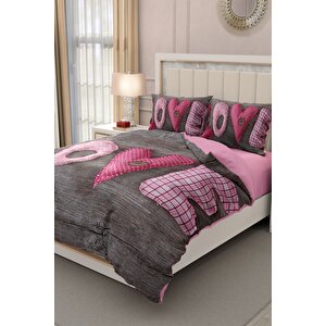 King Size Sevgililer Günü Çift Kişilik Nevresim Takımı%100 Pamuk Saten 3d Aşkımm