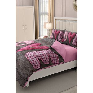 King Size Sevgililer Günü Çift Kişilik Nevresim Takımı%100 Pamuk Saten 3d Aşkımm