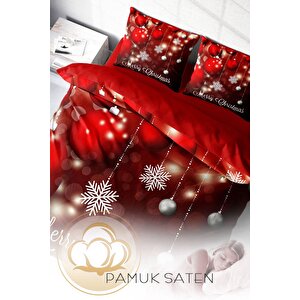 King Size Yılbaşı Nevresim Takım %100 Doğal Pamuk Noel Çift Kişilik Crystal