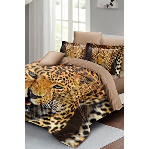King Size Wild Tiger Çift Kişilik Nevresim Takımı 3d Pamuk Saten
