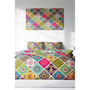 King Size Strip Motif 3d Pamuk Saten Çift Kişilik Nevresim Takımı