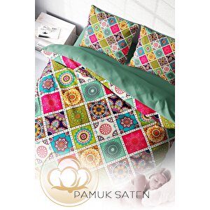 King Size Strip Motif 3d Pamuk Saten Çift Kişilik Nevresim Takımı