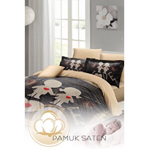 King Size Sevgililer Günü Çift Kişilik Nevresim Takımı%100 Pamuk Saten Kalbim Sende