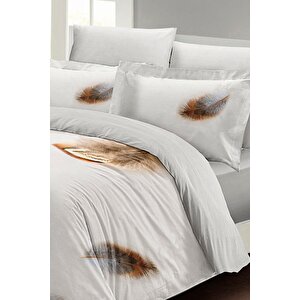 King Size Çift Kişilik Nevresim Takımı Pamuk Saten 3d Özel Tasarım Lucky Feather