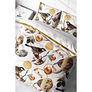 King Size Bird Circle 3d Pamuk Saten Çift Kişilik Nevresim Takımı