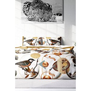 King Size Bird Circle 3d Pamuk Saten Çift Kişilik Nevresim Takımı