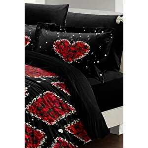 King Size Black Roses 3d Pamuk Saten %100 Pamuk Çift Kişilik Nevresim Takımı