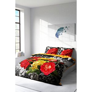 King Size Rose1006 3d Pamuk Saten Çift Kişilik Nevresim Takımı