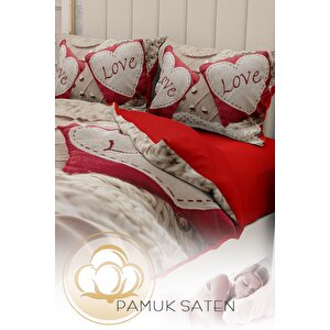 King Size Sevgililer Günü Çift Kişilik Nevresim Takımı%100 Pamuk Saten Kalbim Seninle