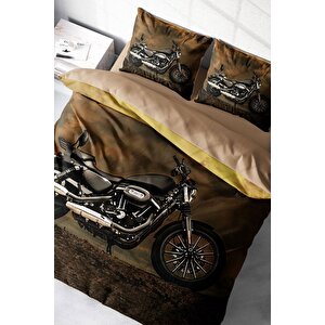 King Size Motorcycles 3d Pamuk Saten Çift Kişilik Nevresim Takımı