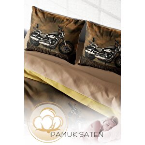 King Size Motorcycles 3d Pamuk Saten Çift Kişilik Nevresim Takımı