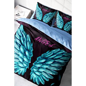 King Size Blue Wing Pamuk Saten 3d Çift Kişilik Nevresim Takımı