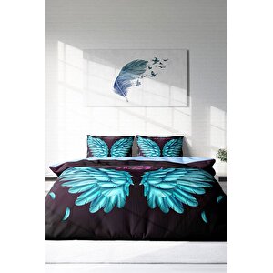 King Size Blue Wing Pamuk Saten 3d Çift Kişilik Nevresim Takımı