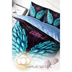 King Size Blue Wing Pamuk Saten 3d Çift Kişilik Nevresim Takımı