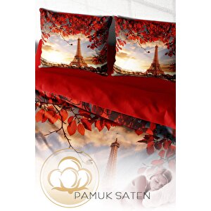 King Size Eiffel 3d Pamuk Saten Çift Kişilik Nevresim Takımı