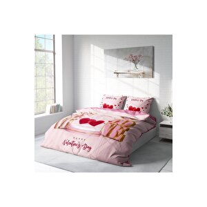 King Size Sevgililer Günü Pamuk Saten Çift Kişilik Nevresim Takımı Happy Valentine's Day