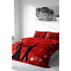 King Size Sevgililer Günü Pamuk Saten Çift Kişilik Nevresim Takımı