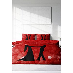 King Size Sevgililer Günü Pamuk Saten Çift Kişilik Nevresim Takımı