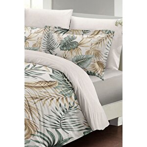 King Size Botanik Palm Çift Kişilik Nevresim Takımı 3d Pamuk Saten