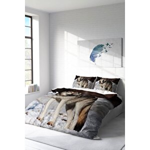 King Size Snowwolf 3d Dijital Baskılı Çift Kişilik Nevresim Takımı