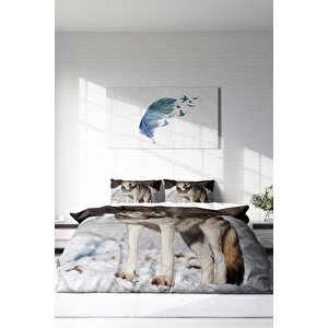 King Size Snowwolf 3d Dijital Baskılı Çift Kişilik Nevresim Takımı