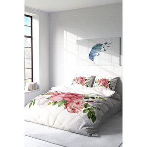 King Size New Floral 3d Pamuk Saten Çift Kişilik Nevresim Takımı