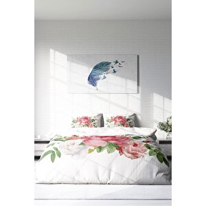 King Size New Floral 3d Pamuk Saten Çift Kişilik Nevresim Takımı