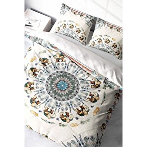 King Size Elephant Mantra 3d Pamuk Saten Çift Kişilik Nevresim Takımı