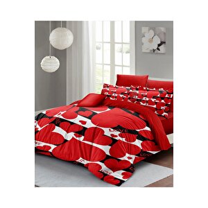 King Size Sevgililer Günü Çift Kişilik Nevresim Takımı%100 Pamuk Saten Big Love