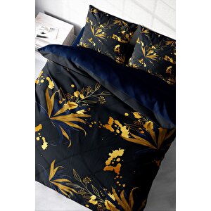 King Size Gold Leaf 3d Pamuk Saten Çift Kişilik Nevresim Takımı