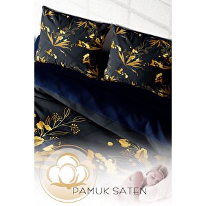 King Size Gold Leaf 3d Pamuk Saten Çift Kişilik Nevresim Takımı