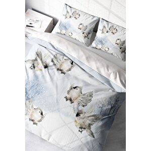 King Size Snow Bird 3d Pamuk Saten Çift Kişilik Nevresim Takımı