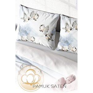 King Size Snow Bird 3d Pamuk Saten Çift Kişilik Nevresim Takımı
