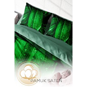 King Size Drop Leaf 3d Pamuk Saten Çift Kişilik Nevresim Takımı