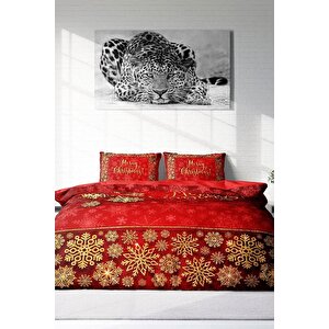 King Size Yılbaşı Süsü Merry Christmas Çift Kişilik 3d Nevresim Takımı Pamuk Saten Kırmızı