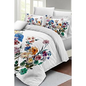 King Size Flower Mix Çift Kişilik Nevresim Takımı 3d Pamuk Saten