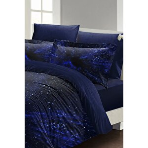King Size Çift Kişilik Nevresim Takımı Pamuk Saten 3d Özel Tasarım Blue Nıght