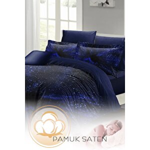 King Size Çift Kişilik Nevresim Takımı Pamuk Saten 3d Özel Tasarım Blue Nıght