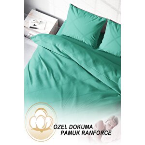 King Size Yeşil Lux Pamuk Ranforce Çift Kişilik Nevresim Takımı