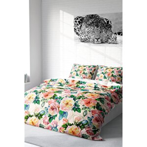 King Size Flower Spring 3d Pamuk Saten Çift Kişilik Nevresim Takımı