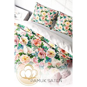 King Size Flower Spring 3d Pamuk Saten Çift Kişilik Nevresim Takımı