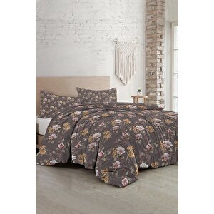 King Size Retro Flowers Luxury Çift Kişilik Pamuk Saten Nevresim Takımı
