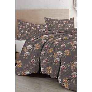 King Size Retro Flowers Luxury Çift Kişilik Pamuk Saten Nevresim Takımı