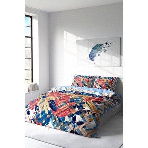 King Size Geo Flowers 3d Pamuk Saten Çift Kişilik Nevresim Takımı