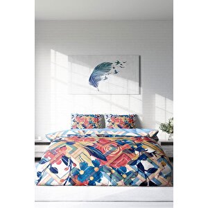 King Size Geo Flowers 3d Pamuk Saten Çift Kişilik Nevresim Takımı
