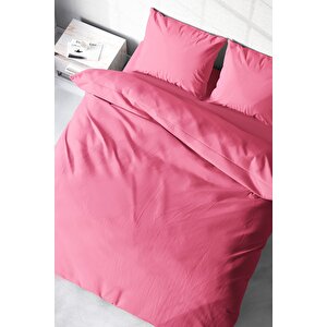 King Size Pembe Lux Pamuk Ranforce Çift Kişilik Nevresim Takımı