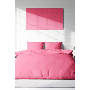 King Size Pembe Lux Pamuk Ranforce Çift Kişilik Nevresim Takımı